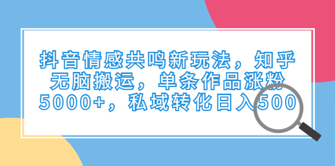 抖音情感共鸣新玩法，知乎无脑搬运，单条作品涨粉5000+，私域转化日入500-魔王知识星球